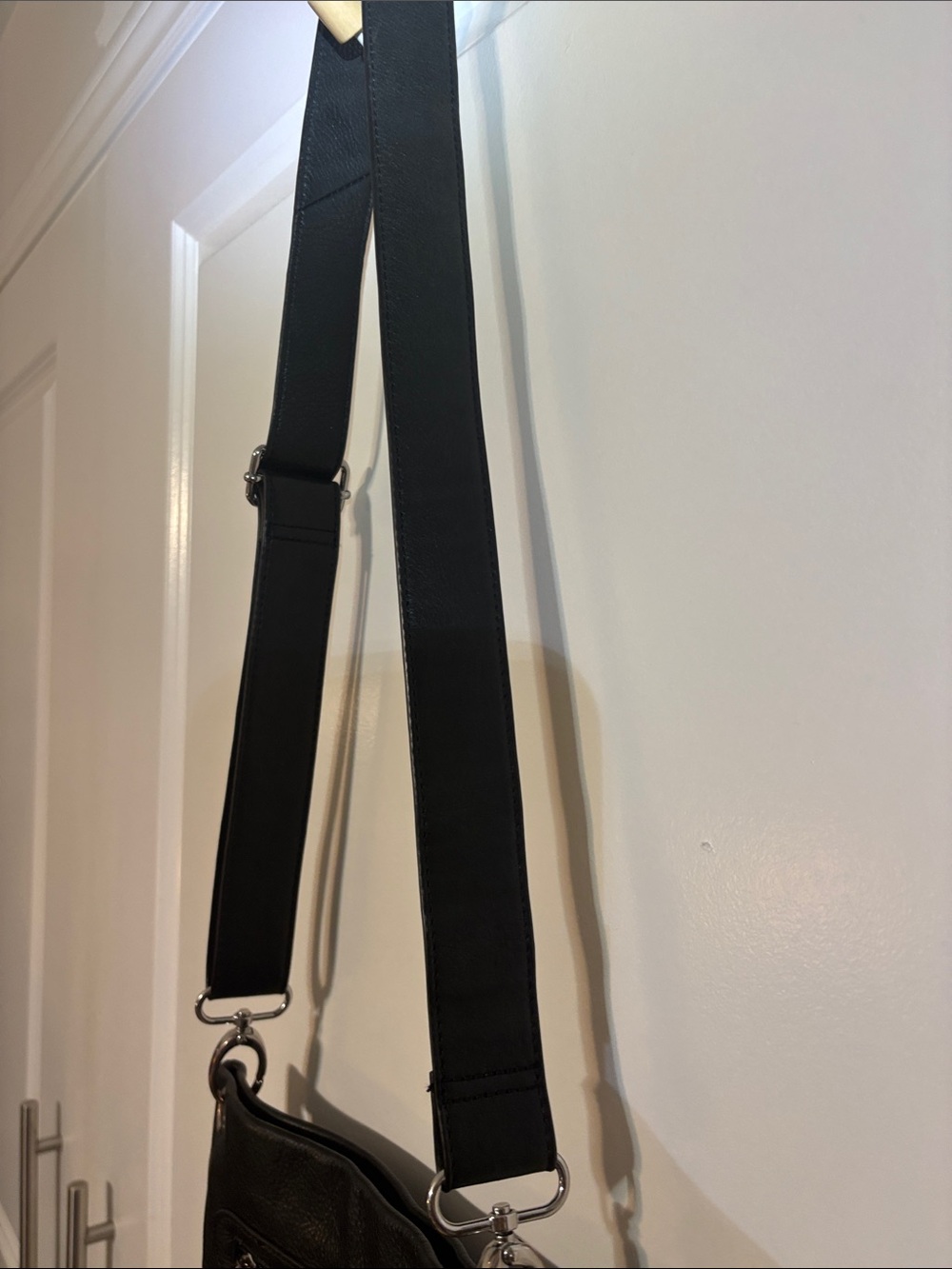 Black Leather Crossbody Bag with Silver Ring Details - Picture 5 of 15